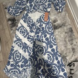 Two Pieces Summer Outfit Navy Blue  And White 