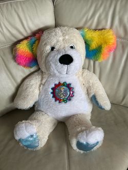 Plush Rainbow-Ear Dog Toy - Cream Teddy with Rainbow Accents