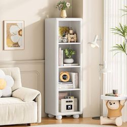 4-Cube Storage Bookcase, Rounded Corners & Anti-Tip Kids Bookshelf and Toy Stora