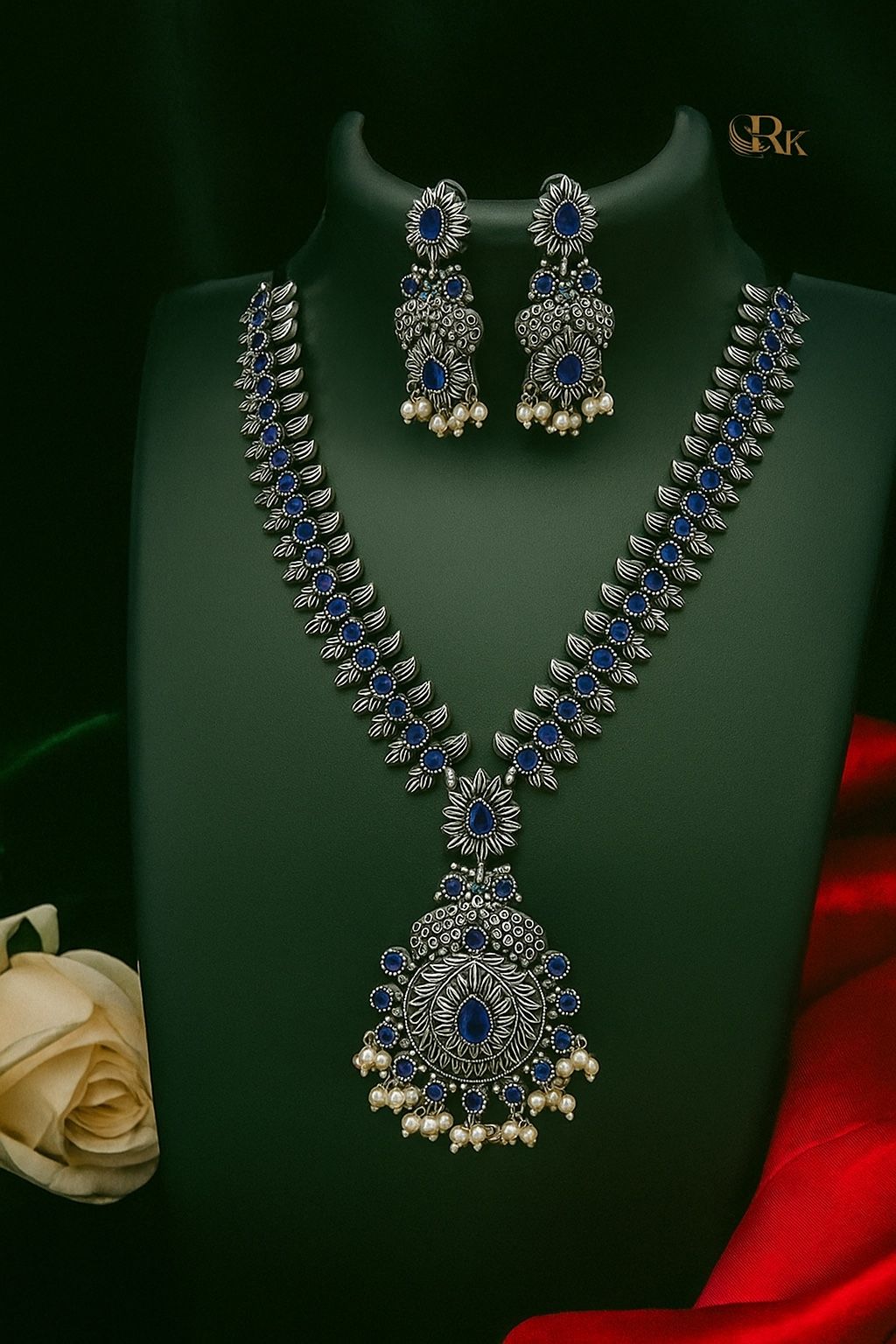 German Sliver Oxidized Jewelry Set Comes With Earrings And Neck Piece