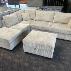 Tan Beige Sectional And Ottoman