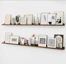 72" Rustic Brown Wall Shelves Set of 2 Long Display Shelf