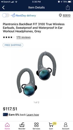 Plantronics BackBeat FIT 3100 True Wireless Earbuds, Sweatproof and Waterproof in Ear Workout Headphones, Grey