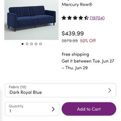 Perdue 81.5" Velvet Square Arm Convertible Couch ROYAL BLUE