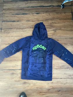 Sp5der Navy Blue Hoodie Green Logo