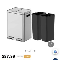 Kitchen Trash Can, 15L+15L（4gallonx2)Gallon Garbage Can, Stainless Steel Waste Bins for Recycling and Trash, 2 C