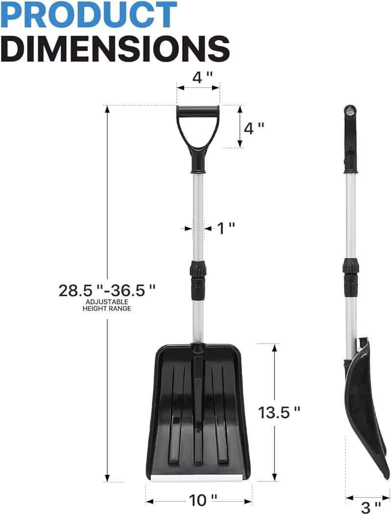 MoNiBloom Extendable Snow Shovel, Light Weight Polypropylene Blade with Aluminum Edge, Multifunctional & Compact Emergency Snow Shovel for Cars, Snowm
