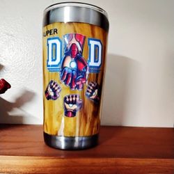 Super Dad 20 0z Iron Man Fist Bump Wood Grained Inspired Epoxy coated Perfect Father's day Gift