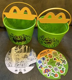 McDonald's 2024 Halloween Pails Bucket Boo Buckets Set Of 2 Green With Stickers