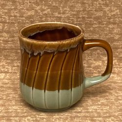 Vintage ceramic drip glaze coffee mug brown and mint green cup