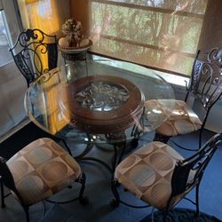 Set Dining Table Round  Whit For Chairs