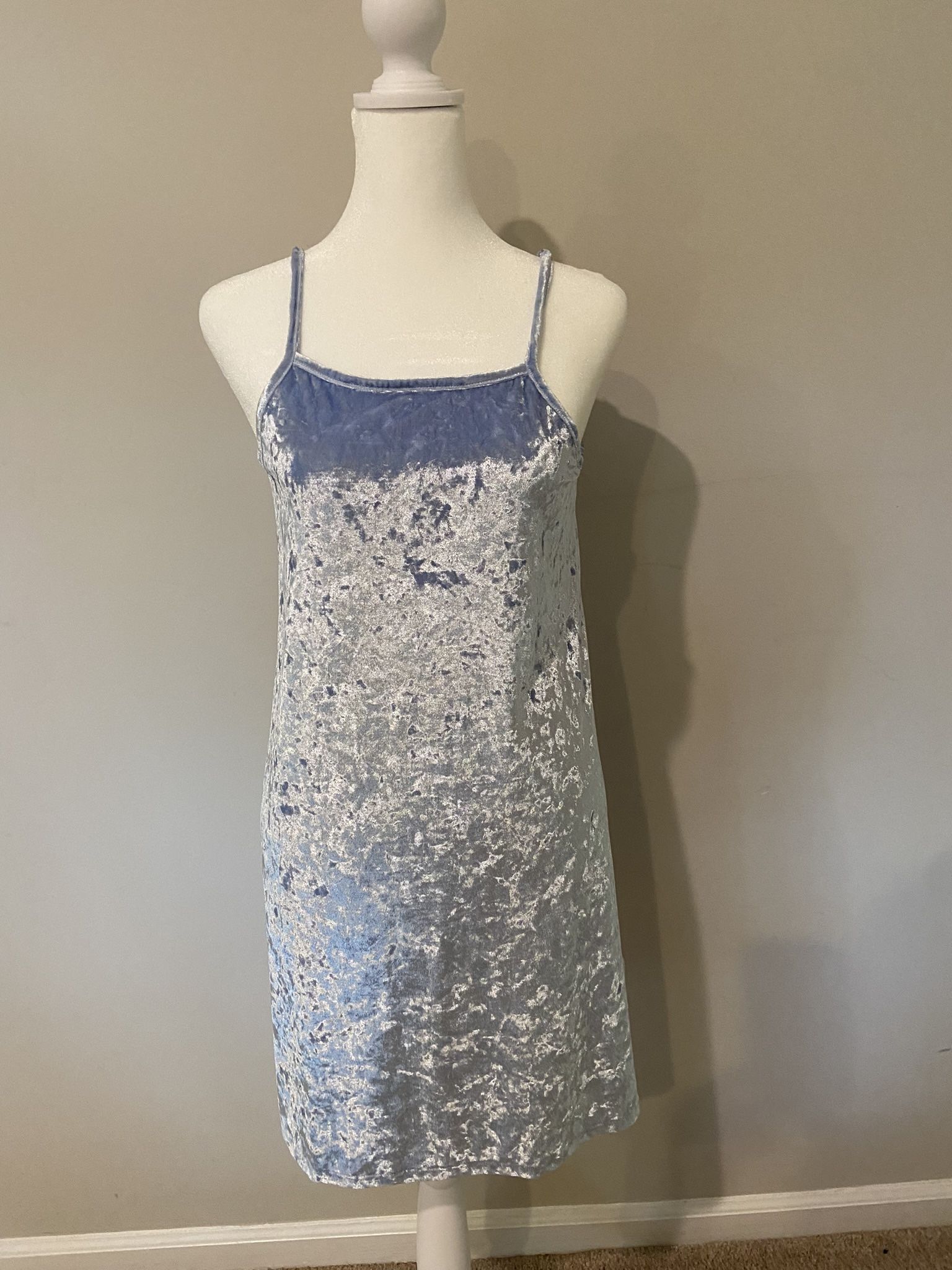 Crushed Velvet Baby Blue Tank Dress - Children’s Size