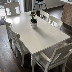 IKEA dining table and solid wood chairs
