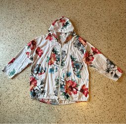 Jessica Simpson Active Floral Full Zip Hooded Hoodie w/ Pockets Women XL White