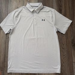 Mens UNDER ARMOUR HEATGEAR POLO SHIRT/ GOLF Gray Stripe Size Large