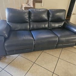 Navy Blue Leather Reclining Couch