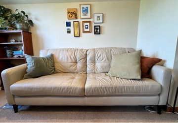Beige / Cream / Off-White Leather Sofa