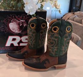 Rancho Semental RS 4900 Men’s Western Cowboy Boots Size 9 Miel Negro Green New