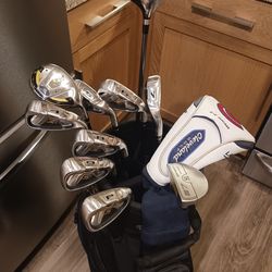 Golf Club Set Right-Handed Cobra S2 MAX Regular Flex Graphite Irons Cleveland Launcher 10.5* Driver, Adams Mallet Putter & Bag Boy Cart Bag