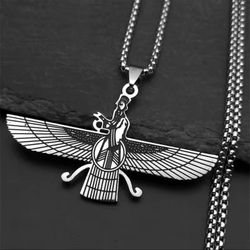 Farvahar Fravahar Zoroastrian Symbol Iran Glory Stainless Steel Necklace Unisex