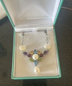 Beautiful Sterling, Gemstone, and Pearl Necklace