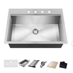 Zero Radius 32 in. Drop-In Single Bowl 18 Gauge Stainless Steel Kitchen Sink with Accessories