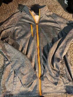 Gray Full-Zip Athletic Jacket with Orange Zipper