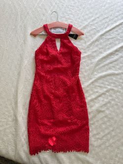 Guess Coral Red Lace Halter Mini Dress
