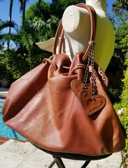 Leather Drawstring Purse tote vintage  Boho chic western vibe Large handbag GUC
