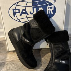 🖤 PAJAR Eskimo Boots, PAJAR Cow Black Trim Bison Boots Size 9, Sheepskin Boots Hand-made in Montreal By Canadian Craftsmen 