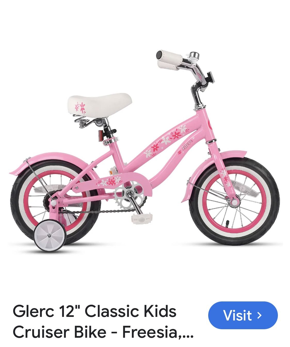 JOYSTAR Kids Cruiser Bike with training wheels, in pink with a floral design.
