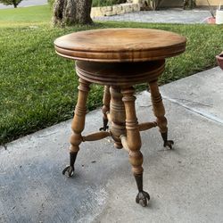 Antique Claw Foot Piano Stool Crystal Ball Adjustable Swivel Vtg Wood Cast Iron