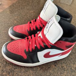 Nike Air Jordan 1 High Top Red Black White Leather Kids Sneakers Size 6.5
