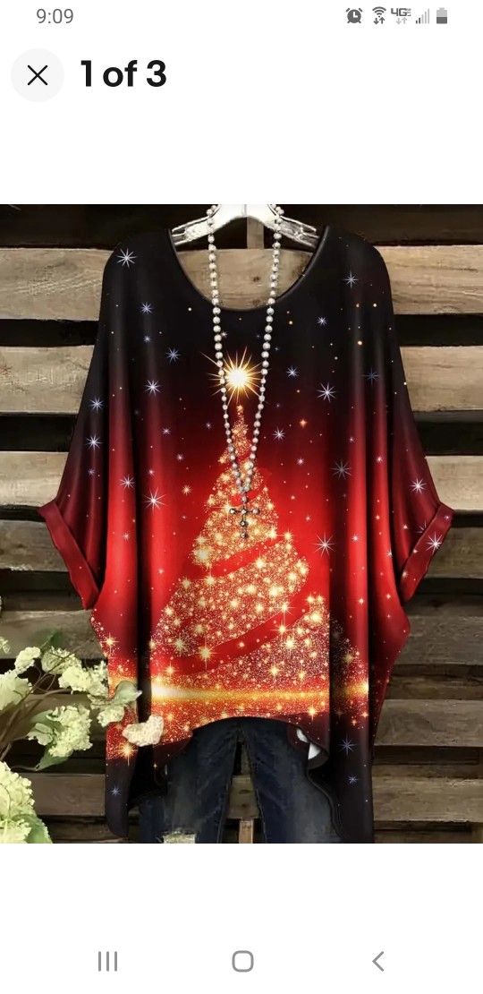 Women Holiday Faux Christmas Boho Tunic Top Blouse 4X New