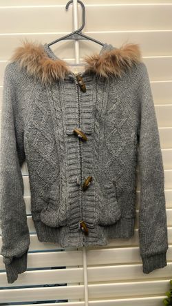 Grey Roxy Zip Up Hoodie With Fur Hood