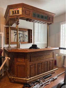 Solid oak full-size bar with mirror