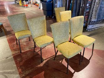 VIRTUE OF CALIFORNIA Vintage Mid-Century Modern Upholstered High Back Dining Chairs (Set of 6)