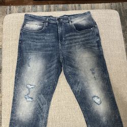 Buffalo David Bitton Slim Blue Jeans with Vintage Distressing