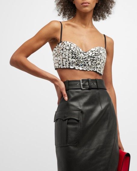 Alexander McQueen 6 42 M L Crystal Shard Crop Corset Bra Black Bralette $5700 MADE IN ITALY Harness Top