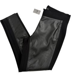 ANN TAYLOR Black Faux Leather Panel Pants Women’s  Size 4 Petite NWT