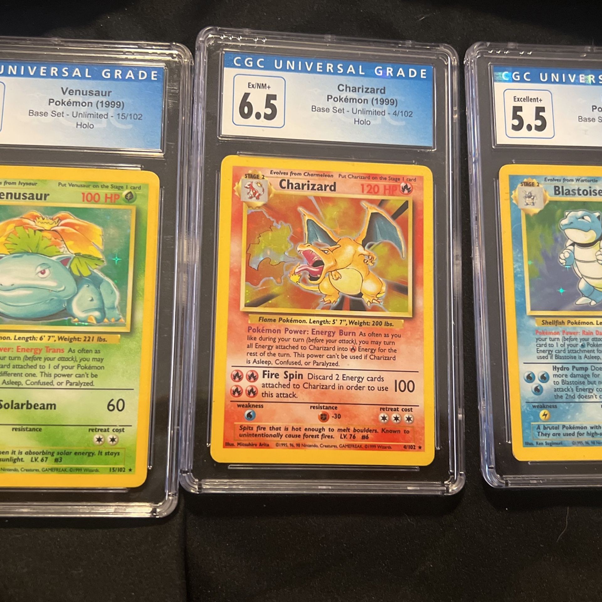 Graded Holographic, Pokémon -Venusaur-Charizard-Blastoise$450
