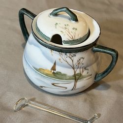 “Nippon” Sugar/Salt Dish W/Glass Ladle !