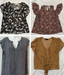 lot of 4 women’s boho tops - feather floral polka dot - size L