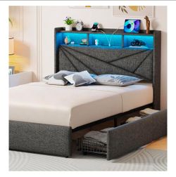 Driftalia King Size Bed Frame with 4 Storage Drawers and LED Headboard
1000 lbs Capacity, No Box Spring Needed, USB & Type‑C Charging Station, 7‑Color