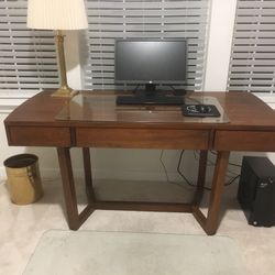 Contemporary Walnut Finish Desk And Book Case