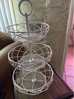 3-Tier White Metal Wire Basket Stand
