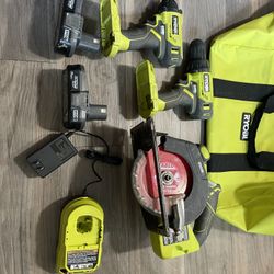 Ryobi 8 Piece Set With Batteries Drills Saws Bag