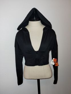 NEW Derek Heart Juniors Black Cropped Front Zip Thin Hoodie Size Small