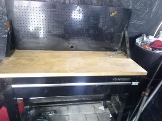 Husky 4ft solid wood workbench w/ pegboard strorage