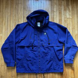 VTG 90s Carhartt Coat Jacket Mens Blue All Weather Vented Hooded Full Zip Sz. XL